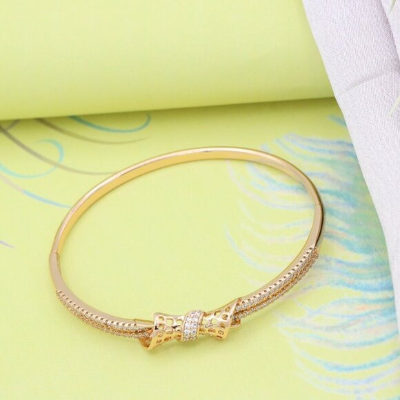 Rose Gold Bangle with Sparkling Bow Design, XPBL0574 - Picture 5 of 12